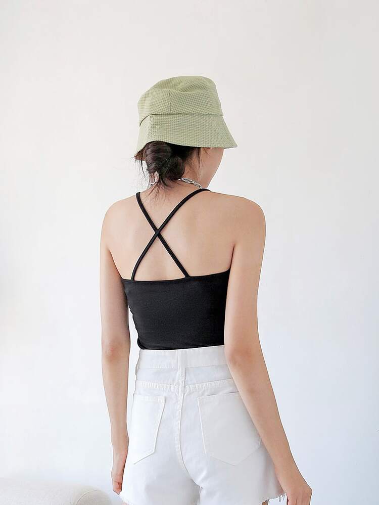 Contrast Trim Criss Cross Cami Top Tank Tops