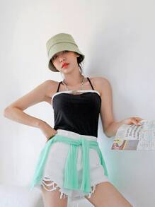 DAZY Débardeur avec empiècement contrasté croisé - Noir - Voir 3