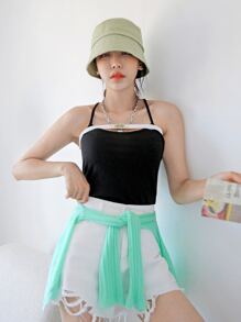 DAZY Débardeur avec empiècement contrasté croisé - Noir - Voir 4