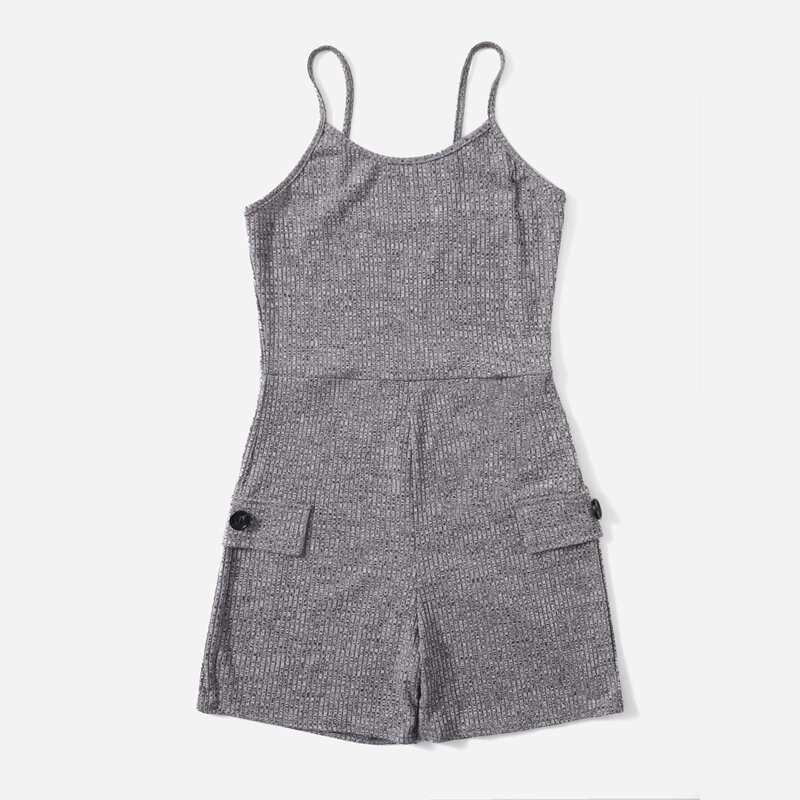 

Solid Ribbed Button Unitard Jumpsuit, Grey