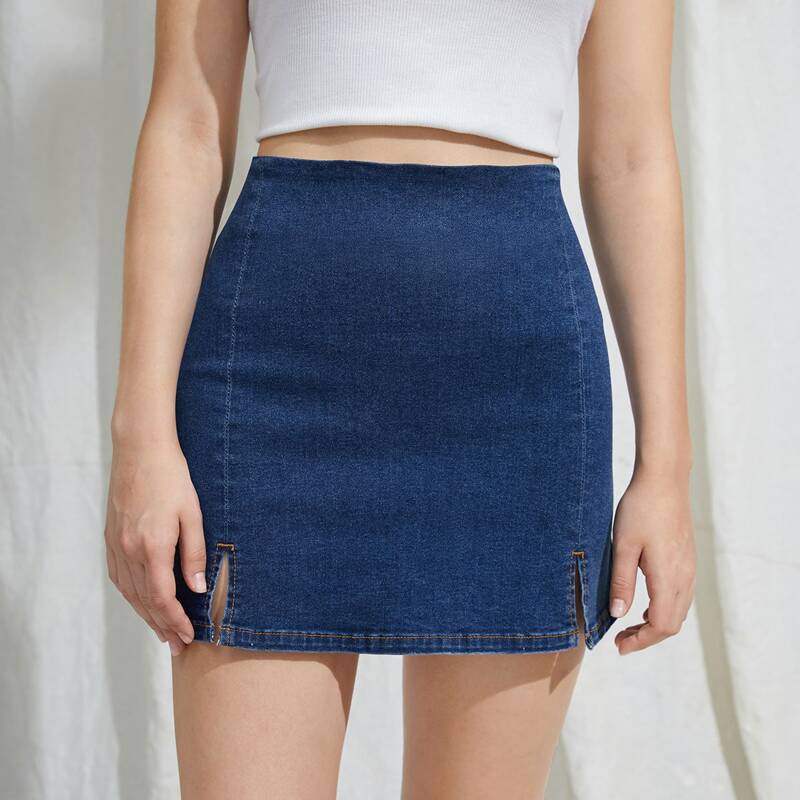 

Split Denim Skirt, Medium wash