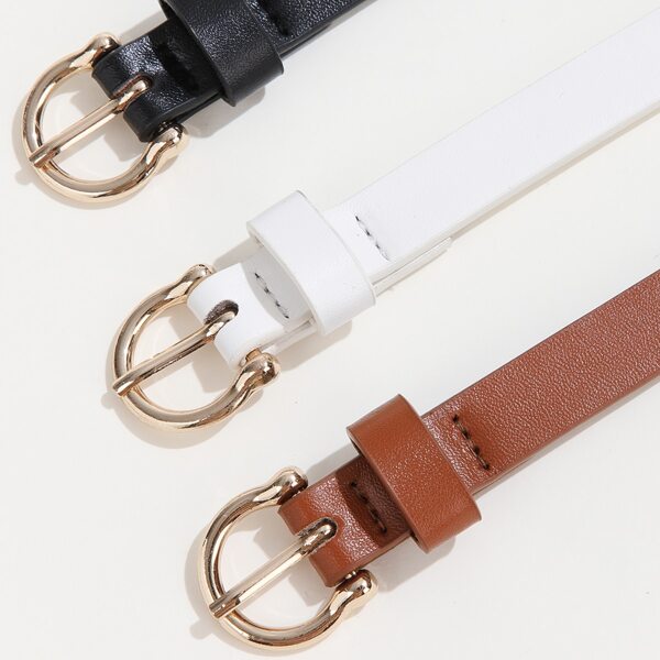 

3pcs Metal Buckle Belt, Multicolor