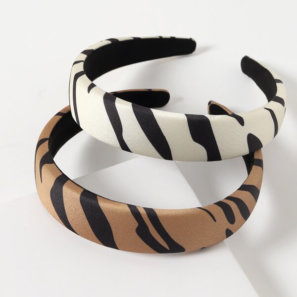 

2pcs Zebra Striped Headband, Multicolor