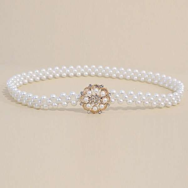 

Faux Pearl Decor Belt, White
