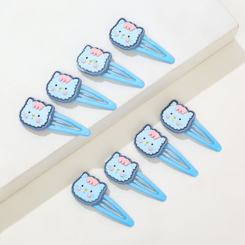 

8pcs Cartoon Cat Decor Hair Clip, Baby blue