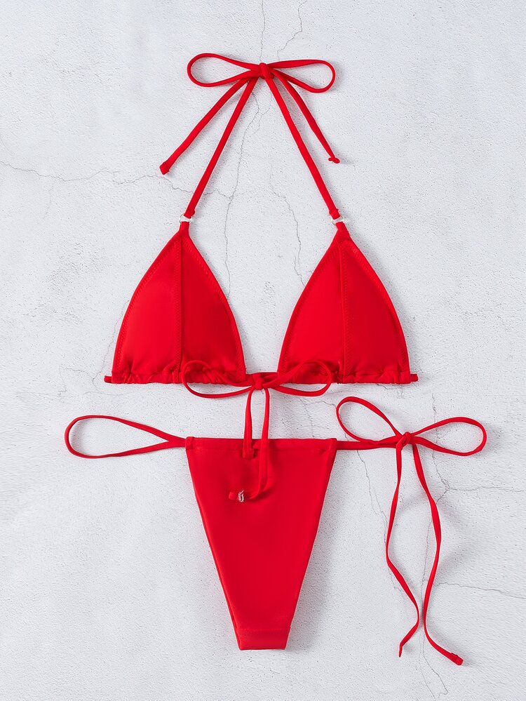 Bikini Tipo Tanga Con Micro Triángulo - Rojo - Añade 3