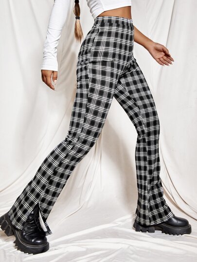 Split Side Plaid Pants