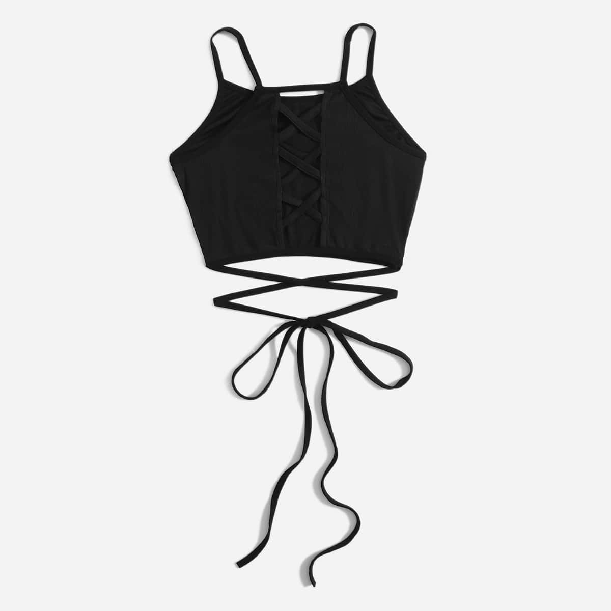 

Solid Criss Cross Crop Cami, Black