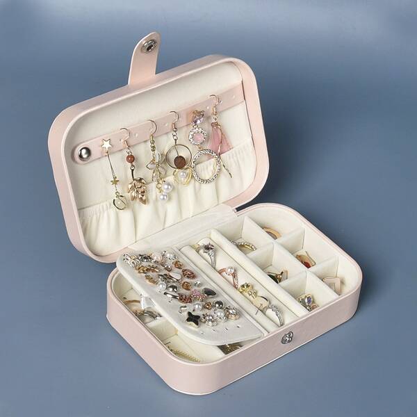 

1pc Plain PU Jewelry Box, Baby pink