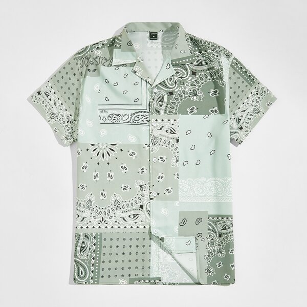 

Men Scarf Print Revere Collar Shirt, Multicolor