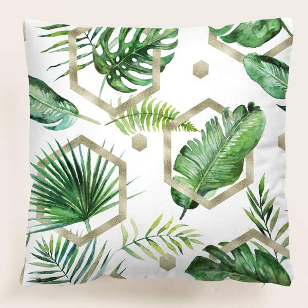 

Leaf Print Cushion Cover Without Filler, Multicolor