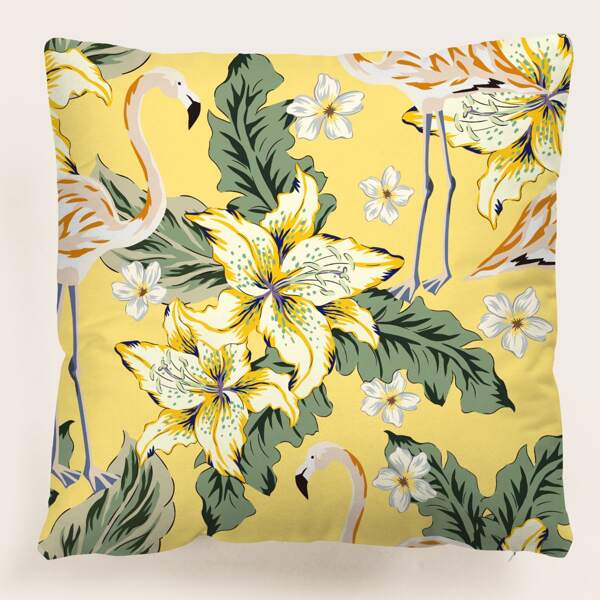 

Flamingo Print Cushion Cover Without Filler, Multicolor
