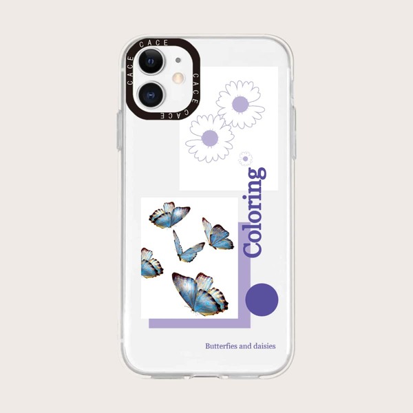 

Flower & Butterfly Print Phone Case, Purple