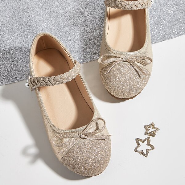 

Toddler Girls Bow & Glitter Decor Flats, Gold