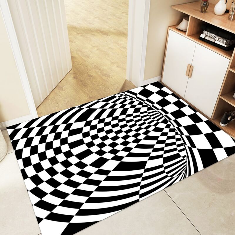 

1pc Spiral Two Tone Floor Mat, Black and white