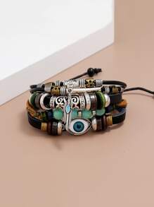 Vòng đeo tay nhiều lớp trang trí mắt cho nam giới thời trang và phổ biến làm quà tặng trang sức và cho vẻ ngoài sành điệu - màu đen - Xem 1