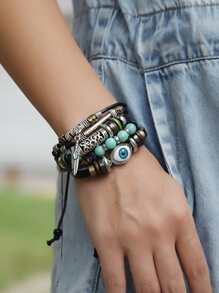 Vòng đeo tay nhiều lớp trang trí mắt cho nam giới thời trang và phổ biến làm quà tặng trang sức và cho vẻ ngoài sành điệu - màu đen - Xem 2