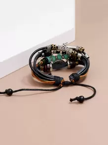 Vòng đeo tay nhiều lớp trang trí mắt cho nam giới thời trang và phổ biến làm quà tặng trang sức và cho vẻ ngoài sành điệu - màu đen - Xem 3