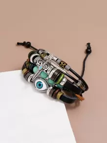 Vòng đeo tay nhiều lớp trang trí mắt cho nam giới thời trang và phổ biến làm quà tặng trang sức và cho vẻ ngoài sành điệu - màu đen - Xem 4