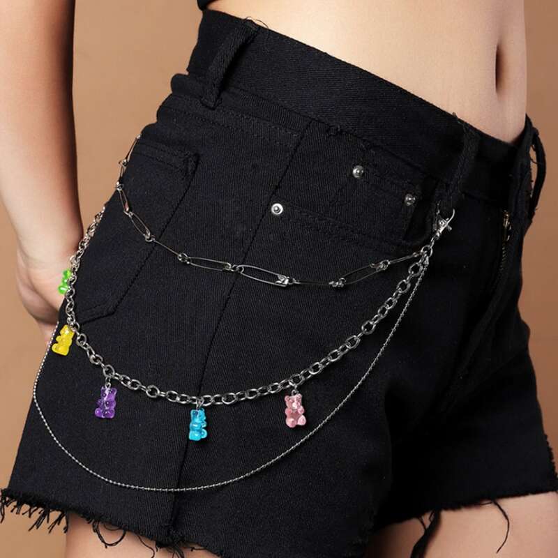 

Bear Decor Layered Pant Chain, Silver