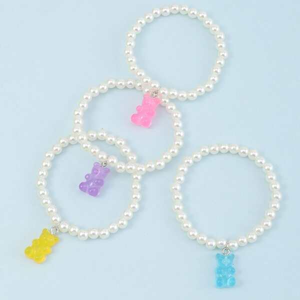 

4pcs Kids Bear Decor Beaded Bracelet, Multicolor