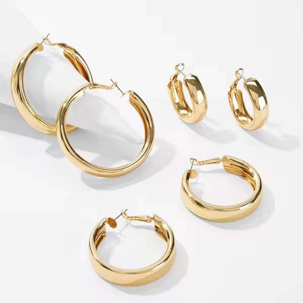 

3pairs Minimalist Hoop Earrings, Gold
