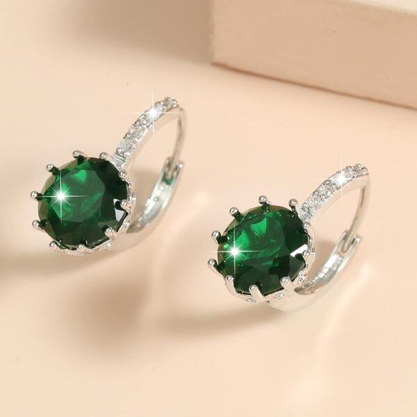 

Zircon Decor Earrings, Dark green