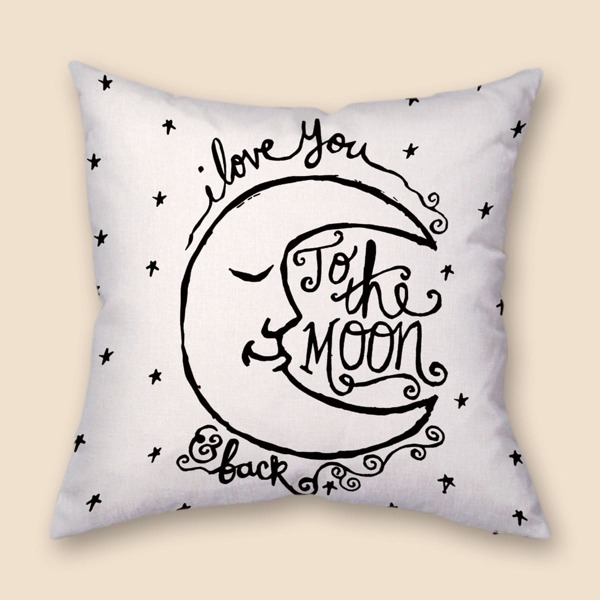 

Moon Print Cushion Cover Without Filler, White