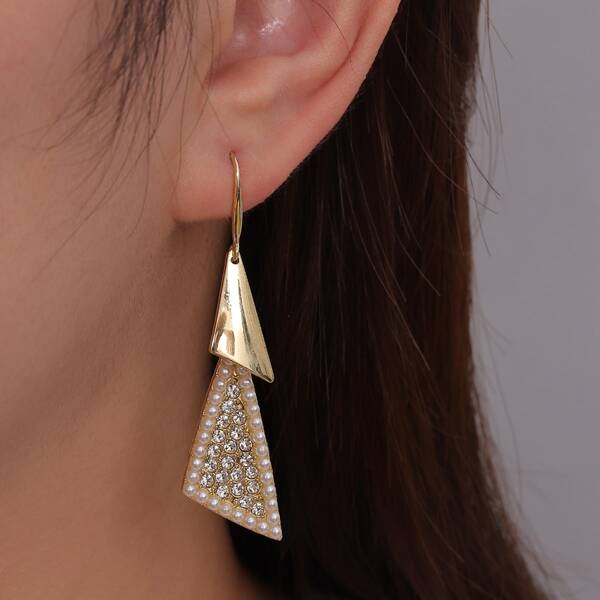 

Faux Pearl & Rhinestone Decor Geometric Drop Earrings, Gold