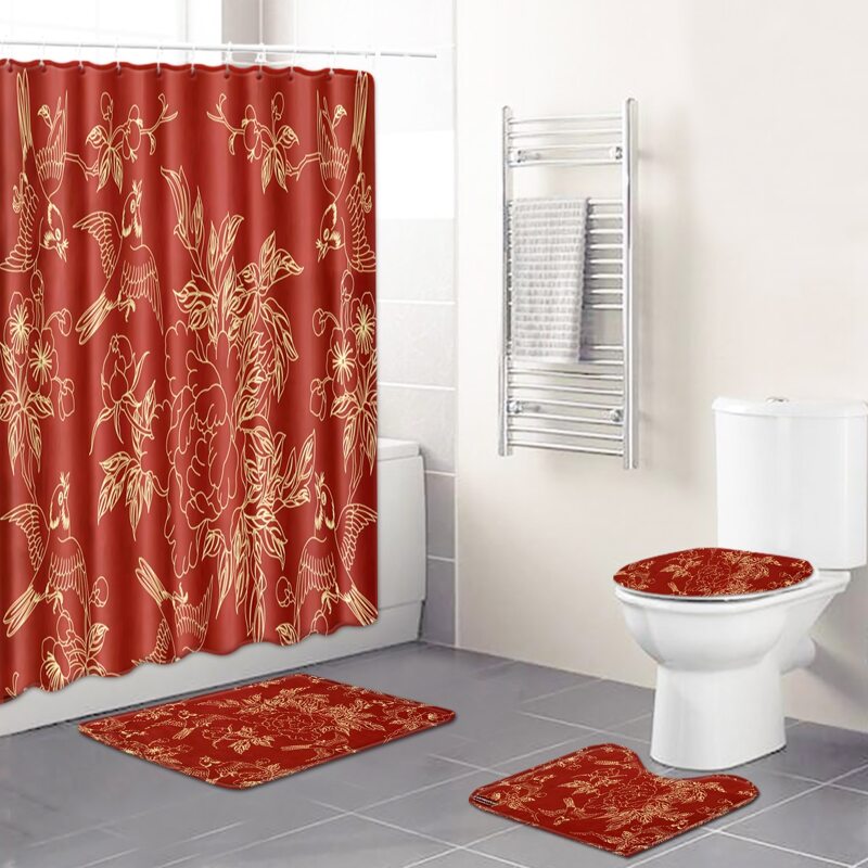 

1pc Bird Print Bath Mat Or Shower Curtain, Multicolor