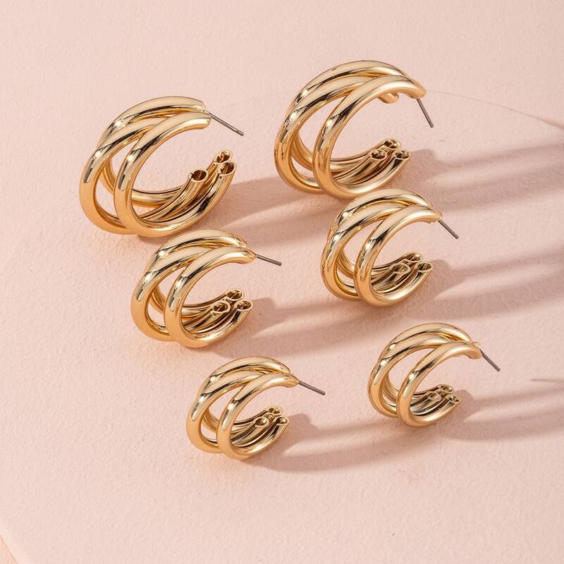 

3pairs Minimalist Hoop Earrings, Gold