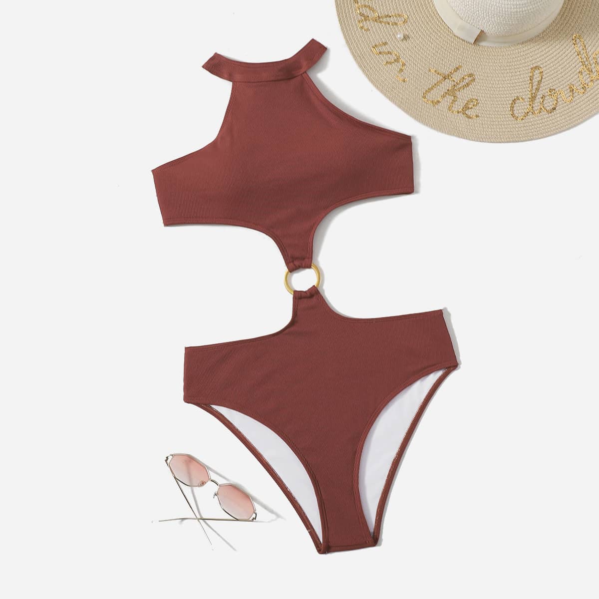 

Ring Linked One Piece Swimsuit, Burgundy