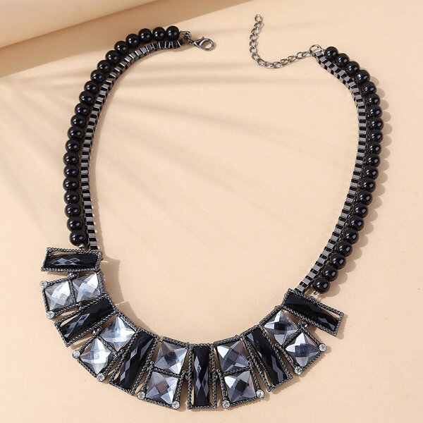 

Round Bead Decor Necklace, Black