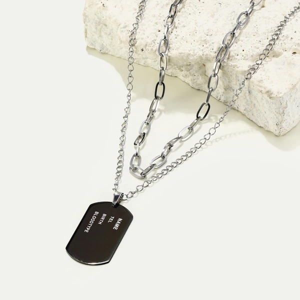 

Men Geometric Decor Layered Necklace, Black