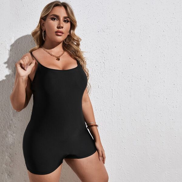 

Plus Solid One Piece Swimsuit, Black