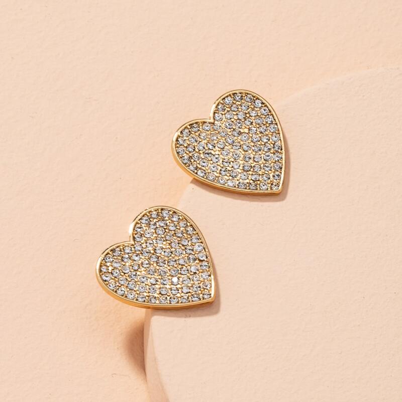 

Rhinestone Heart Stud Earrings, Gold