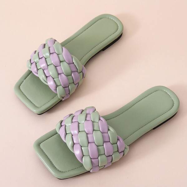 

Two Tone Braided Design Slide Sandals, Green