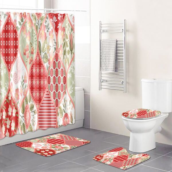 

1pc Flower Print Bath Mat Or Shower Curtain, Multicolor
