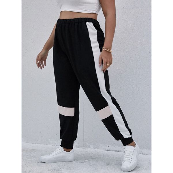 

Plus Contrast Panel Sweatpants, Black