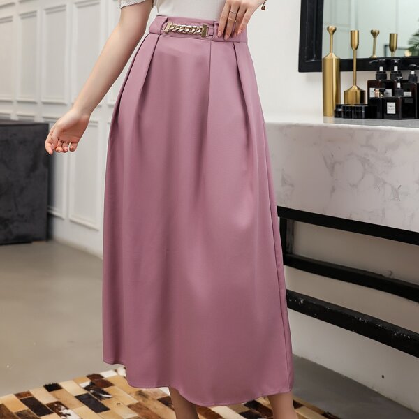 

Solid Chain Detail Skirt, Mauve purple