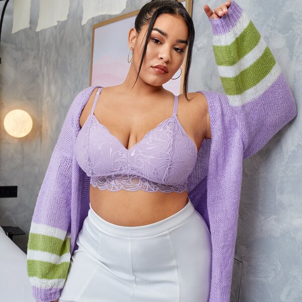 

Plus Floral Lace Bralette, Lilac purple