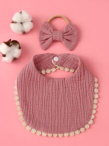 Baby Solid Bib & Bow Decor Hair Band - Dusty Pink - View 1
