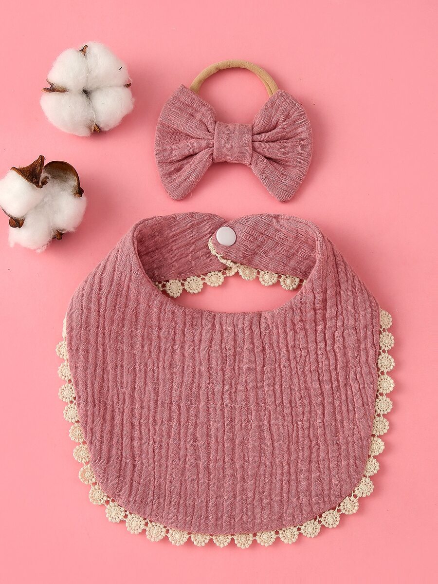 Baby Solid Bib & Bow Decor Hair Band - Dusty Pink - View 1