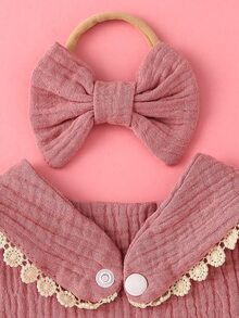 Baby Solid Bib & Bow Decor Hair Band - Dusty Pink - View 3