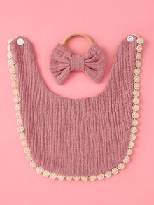 Baby Solid Bib & Bow Decor Hair Band - Dusty Pink - View 4