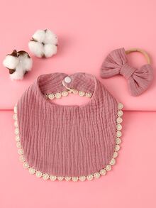 Baby Solid Bib & Bow Decor Hair Band - Dusty Pink - View 5