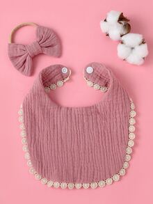 Baby Solid Bib & Bow Decor Hair Band - Dusty Pink - View 6