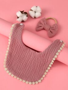 Baby Solid Bib & Bow Decor Hair Band - Dusty Pink - View 7