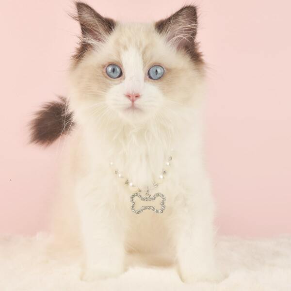 

Rhinestone Bone Pendant Pet Pearl Necklace, Silver