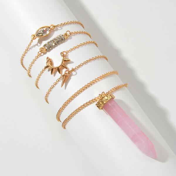 

5pcs Rhinestone Decor Bracelet, Gold